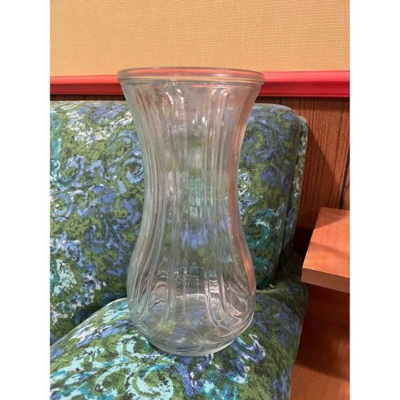 Vintage Hoosier Glass Vase Art Deco Pattern Clear Glass Decor - Picture 2 of 8